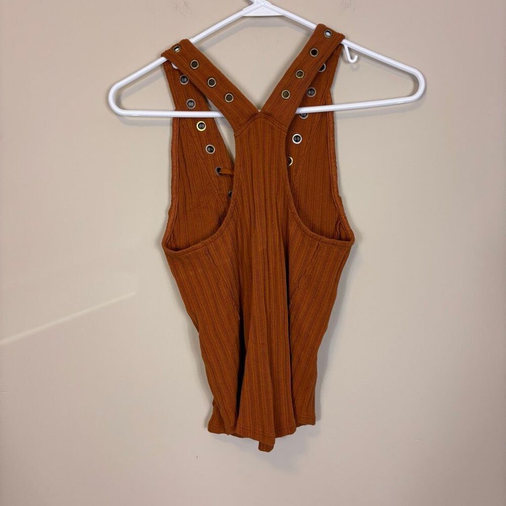 Free People Orange Ribbed Lace Up Fitted Tank Top XS - Picture 2 of 7